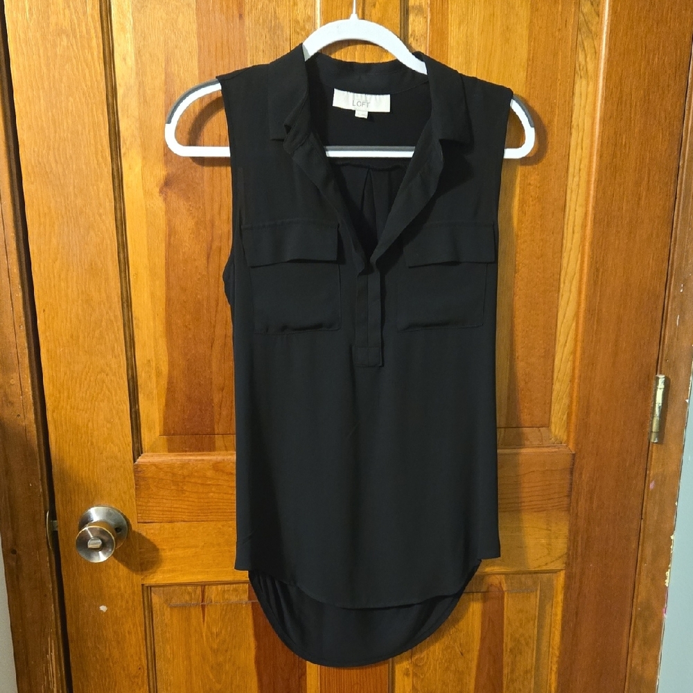 LOFT Black Sleeveless Blouse with Pockets
